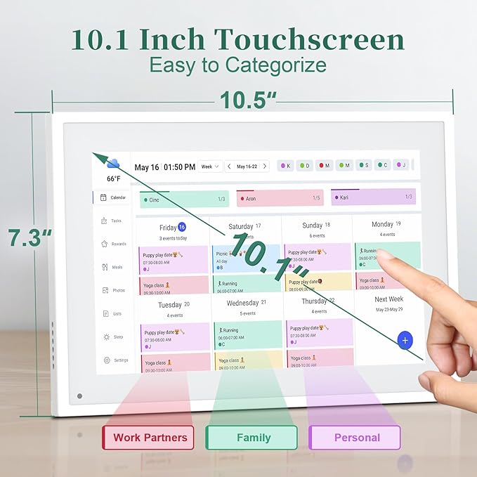 Smart Digital Calendar, 10.1" HD Smart Touch Screen Home Interactive Electron Calender WiFi Planner,Meal Schedule, Duty Chart,Achievement Rewards- Built-in Digital Photo Frame Function-DeskLoop Office