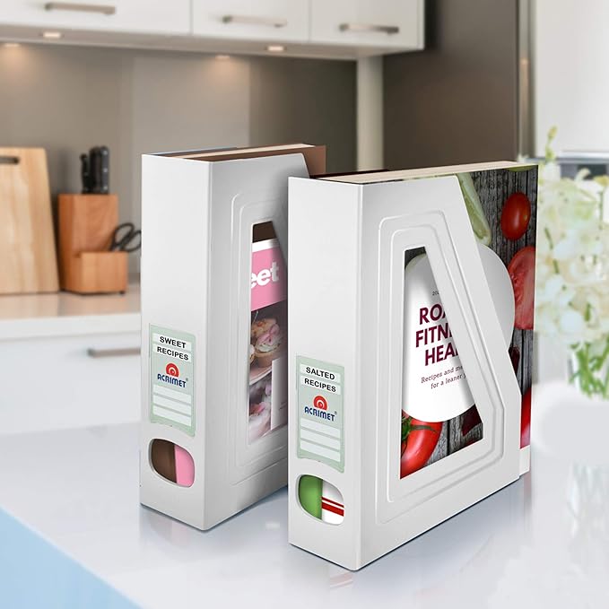 Acrimet Magazine File Holder, Durable Rack, Space-Saving Organizer (Plastic) (White Color) (2 pack)-DeskLoop Office