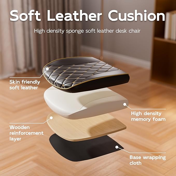 Black and Gold Office Chair with Soft Leather Embroidery, Mid Back Vintage Swivel Executive Desk Chair with Wheels and Padded Arms, Adjustable Height-DeskLoop Office