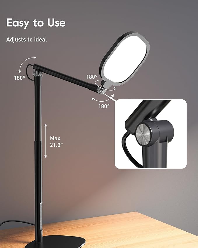Led Desk Lamps for Home Office with Base, Tall Desk Lamp with 50 Light Modes & Memory and Timer Func Computer Light, Flexible Adjustable Table Lamps for Video Conference, Architect or Study(Black)-DeskLoop Office