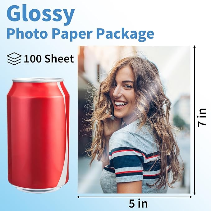 Photo Paper 5 x 7inches, 100 Sheets Glossy Photo Printer Paper, Instant Dry Picture Paper for DIY Chip Bag, Flyers, Cards, Calendars and Brochures(180gsm/48lb)-DeskLoop Office