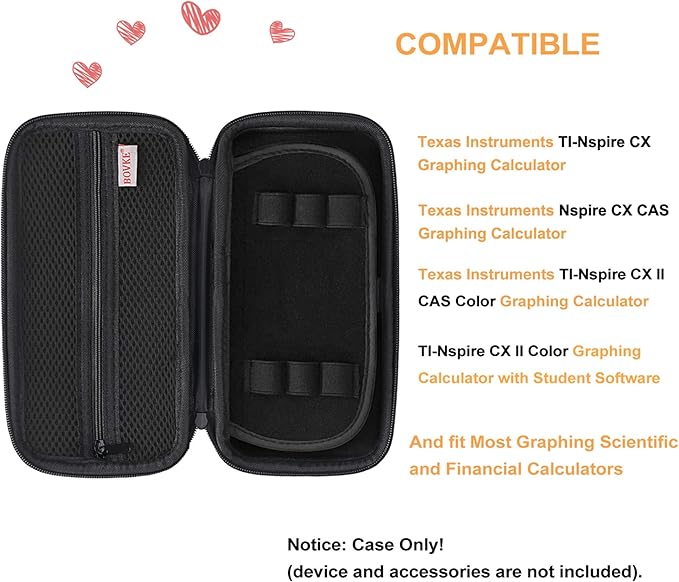 BOVKE Calculator Case for Texas Instruments TI-Nspire CX II CAS/CX II/CX CAS/CX Color Graphing Calculator and More - Extra Mesh Pocket for USB Cables and Other Accessories, Black+Black-DeskLoop Office