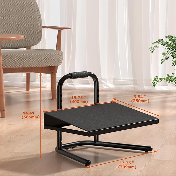 Height Adjustable Standing Foot Rest with Soft Grip Handle,Under Desk Footrest for Standing and Sitting,All-Steel Construction,Black-DeskLoop Office