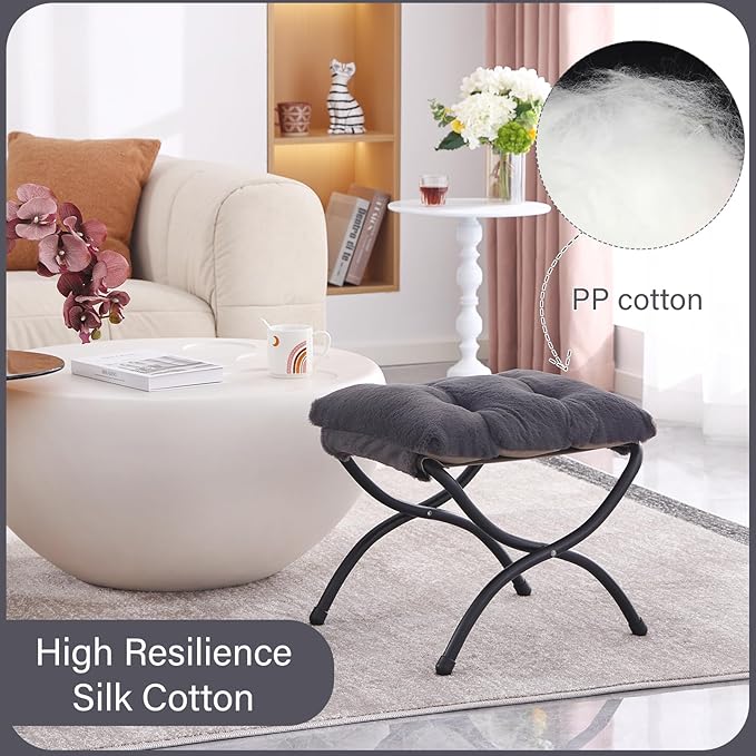 LITA Folding Upholstered Footrest Stool, Modern Small Portable Accent Ottoman with Detachable Thick Cotton Cushion Padded Sofa Stool with Metal Frame for Lazy Chair, Living Room & Bedroom-DeskLoop Office