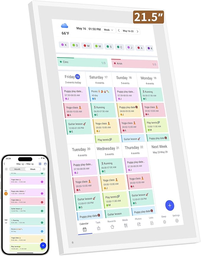 Smart Digital Calendar: 21.5-Inch Electronic Wall Calendars & Chore Chart, Full HD Interactive Touchscreen Display for Family Schedules Planner,Seamless Scheduling/Organizing-Wall/Desk Mountable-DeskLoop Office