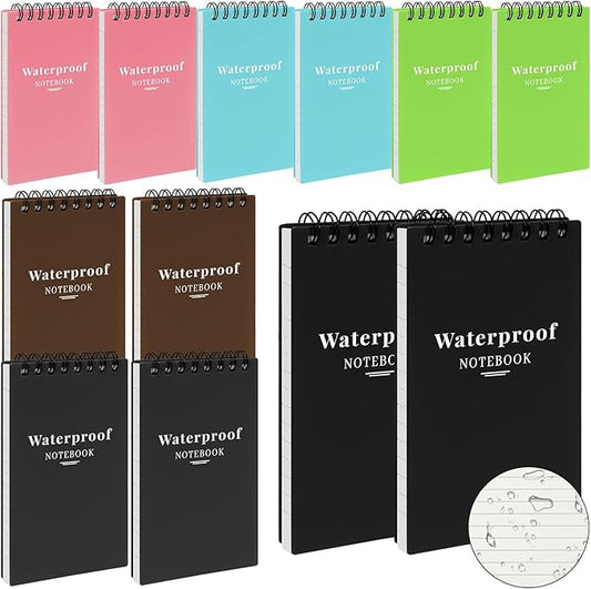 12 Pack Waterproof Pocket Notebooks, 3x5 Small Notepads, Mini Top Spiral Notebook, Lined College Ruled Paper, Tiny Memo Pads for Home, Office, Work, School, or Travel-DeskLoop Office