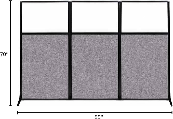 Versare Workstation Partition | Portable Wall Divider | Modern Office Cubicle | Free Standing Privacy Screen | Flexible Work Space | 99" x 70" W/Window, Cloud Gray Fabric Panels-DeskLoop Office