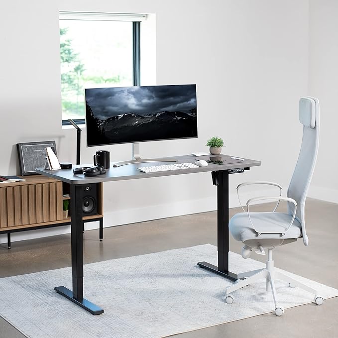 VIVO Electric 60 x 24 in Standing Desk, Memory Height Adjustment, 1B Series, One-Piece Dark Gray Top, Black Frame, DESK-KIT-1B6G-DeskLoop Office