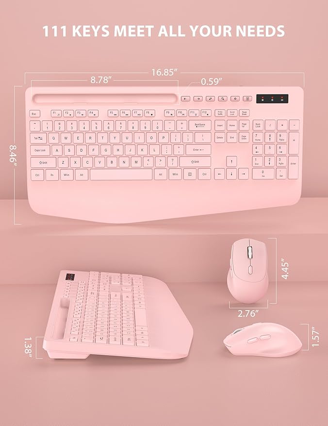 Wireless Keyboard and Mouse Combo - Full-Sized Ergonomic Keyboard with Wrist Rest, Phone Holder, Sleep Mode, Silent 2.4GHz Cordless Keyboard Mouse Combo for Computer, PC, Laptop, Mac, Windows -Trueque-DeskLoop Office