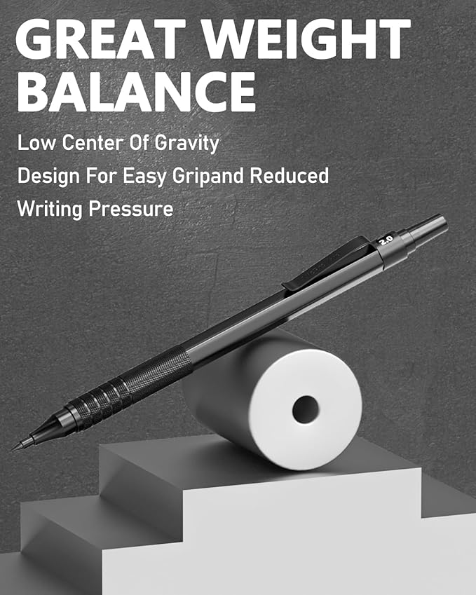 Nicpro Black Metal 2.0 Mechanical Pencil Set with Case, 3 PCS Drafting Lead Holder with 2mm Graphite Lead Refill (HB 2H 4H 2B 4B) & Colors, Sharpeners, Erasers for Artist Writing, Drawing, Sketching-DeskLoop Office