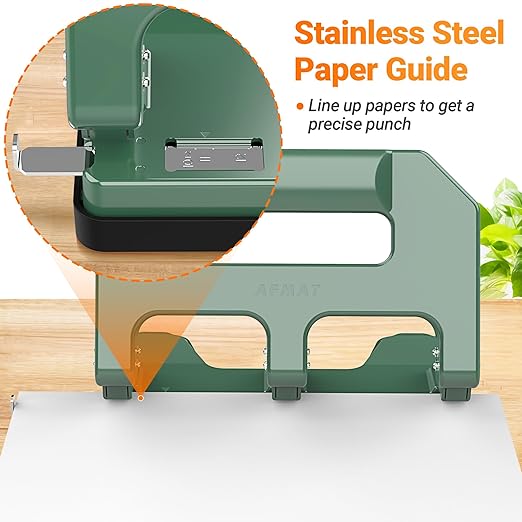 3 Hole Punch Heavy Duty, AFMAT 3 Hole Puncher for Binder, 10000+ Punching Times, 40-Sheet Three Hole Punch, Metal Hole Puncher 3 Ring, 50% Reduced Effort, Bulit-in S.S. Paper Guide, Green-DeskLoop Office