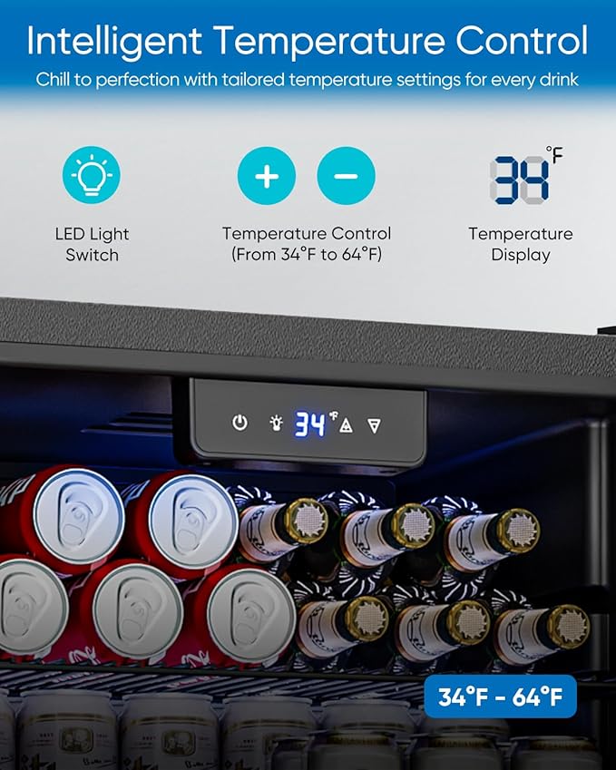 3.2 Cu.Ft Mini Fridge with Glass Door - 126 Can Beverage Refrigerator Cooler for Drink Beer Wine Soda, Small Fridge for Bedroom Office Bar Dorm, 4 Adjustable Shelves, Black-DeskLoop Office