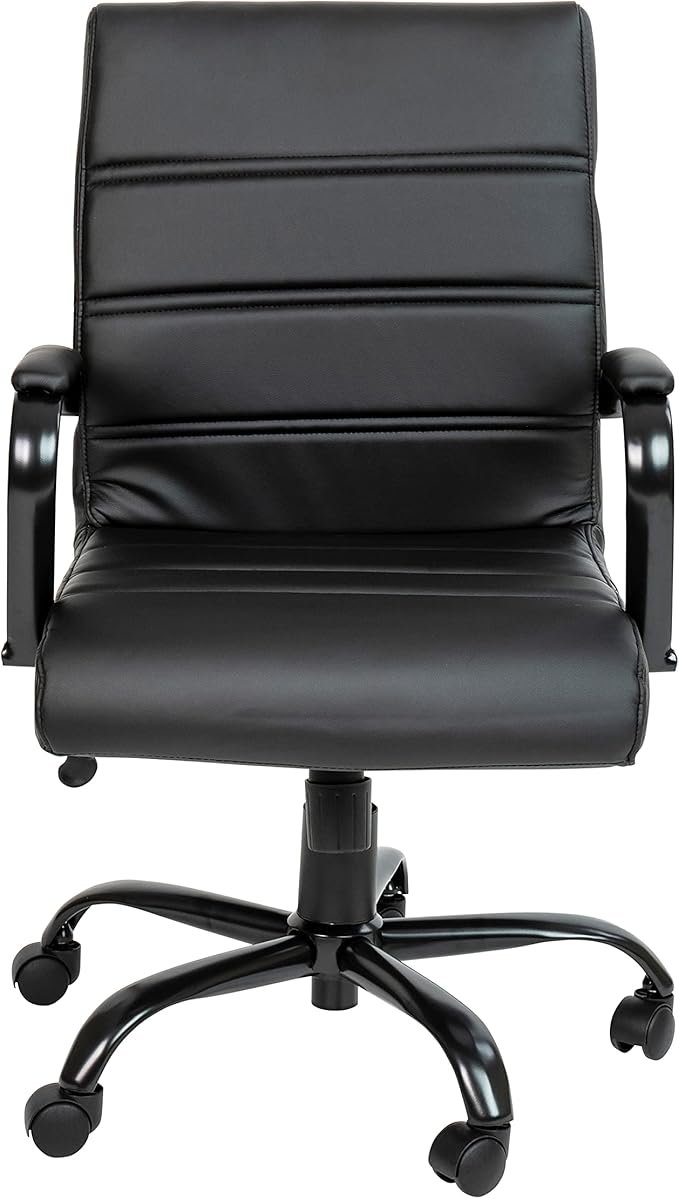 Flash Furniture Whitney Mid-Back Swivel LeatherSoft Desk Chair with Padded Seat and Armrests, Adjustable Height Padded Office Chair, Black-DeskLoop Office