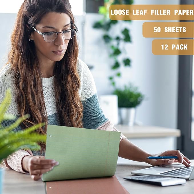 PerKoop 600 Sheets Colored Loose Leaf Paper 8.5" x 11" college ruled Lined 3 Hole Punched notebook Filler Paper for 3 Ring Binders Office School Supplies (Gemstone Color)-DeskLoop Office