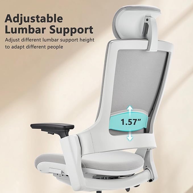 CLATINA Ergonomic High Swivel Executive Chair with Adjustable Height Head 3D Arm Rest Lumbar Support and Upholstered Back for Home Office Gray-DeskLoop Office