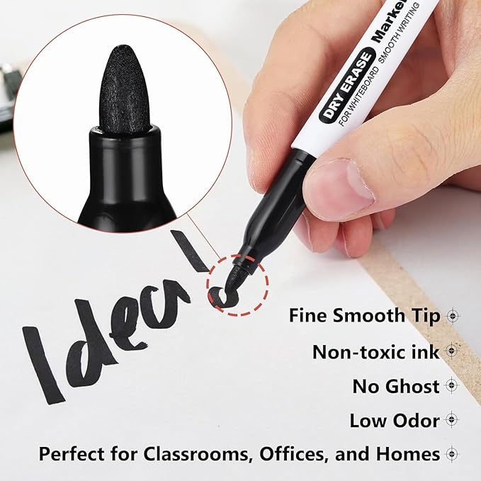 SFAIH Fine Tip Dry Erase Markers - 216 Pack Black Whiteboard Erasable Markers Bulk for Kids Adults, Ideal for Classroom School Office Home Use on White Board, Non-Toxic Easy Clean-DeskLoop Office