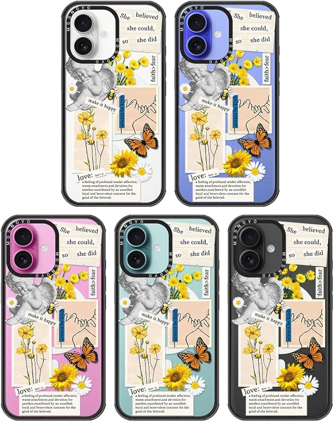 MOSNOVO Magnetic Case for iPhone 16, 10ft Military-Grade Protection, Compatible with Magsafe, Shockproof Phone Case for iPhone 16 - Vintage Collage Art - Clear Black-DeskLoop Office