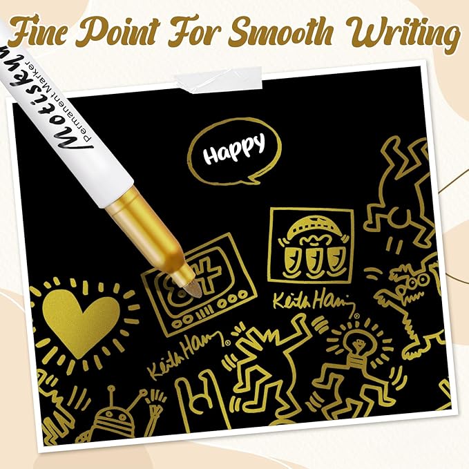 48 Pcs Metallic Permanent Markers Bulk Metallic Marker Pens Medium Tip Quick Dry Paint Pen for Classroom DIY Crafts Artist Illustration Gift Card Making(Gold)-DeskLoop Office