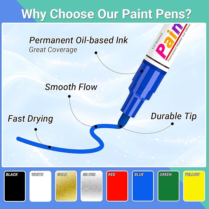 Oil Based Paint Markers, 8 Colors Dual Tip Permanent Paint Pens Paint Markers(0.7mm & 3mm), Waterproof Paint Pen for Rock Painting, Metal Wood Glass Stone Canvas Mugs Fabric Plastic-DeskLoop Office