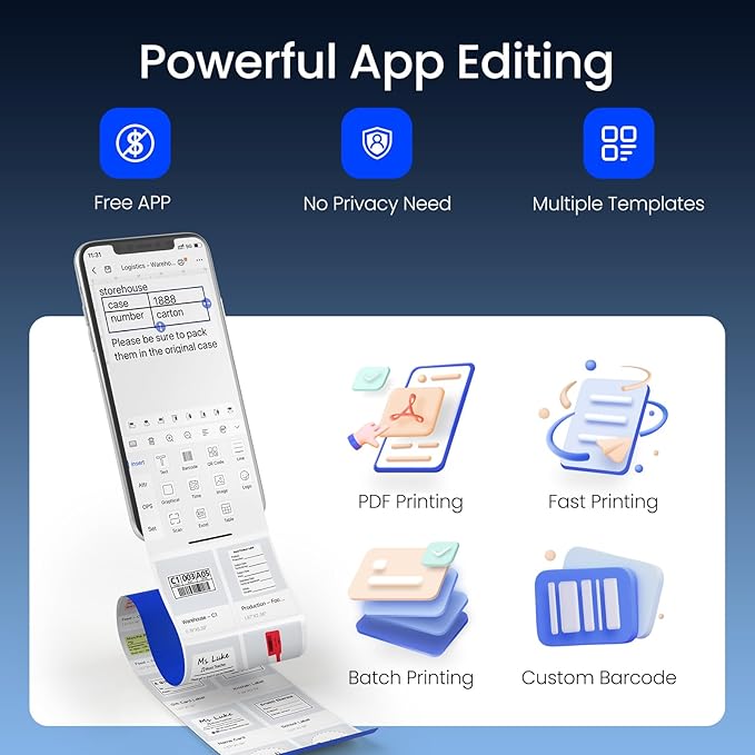 CLABEL Label Maker Machine with Tape: 221B Inkless Label Printer 2 Inch Portable Bluetooth Handheld Sticker Barcode Thermal Printer Compatible with Phone & PC for Small Business Retail School Office-DeskLoop Office