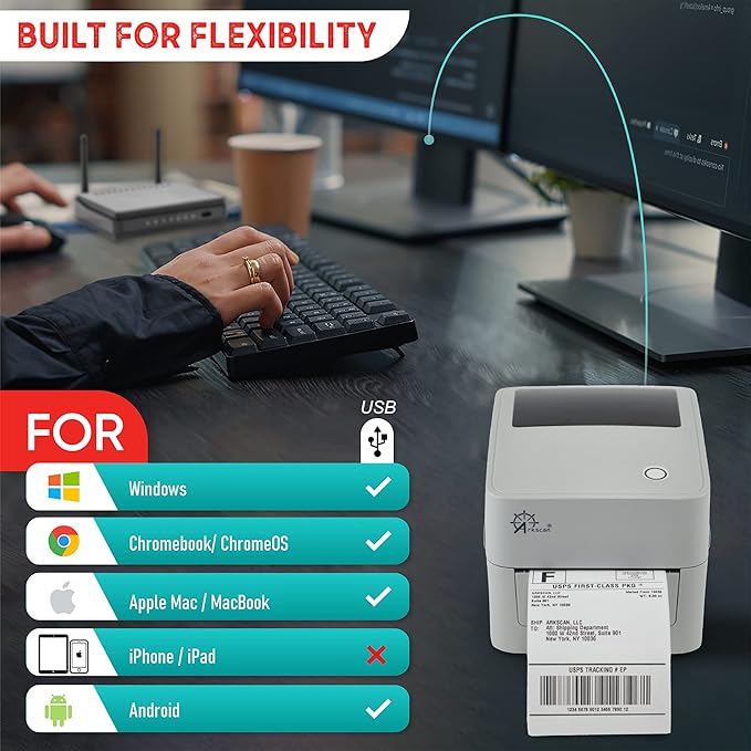 2054K-USB Upgraded 2054A Shipping Label Printer for Windows Mac Chromebook, Support Amazon Ebay Paypal Etsy Shopify ShipStation UPS USPS FedEx, fit Roll & Fanfold 4x6 Direct Thermal-DeskLoop Office