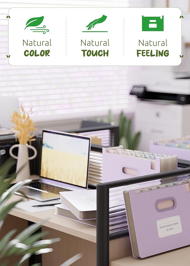 Accordion File Organizer, 12 Pockets Wheat Straw Expanding File Folders, Upright&Open Top, Monthly Bill Receipt Organizer, 100% BPA Free,Return to Nature,Healthy Living, Letter/A4 Size-Lavender Purple-DeskLoop Office