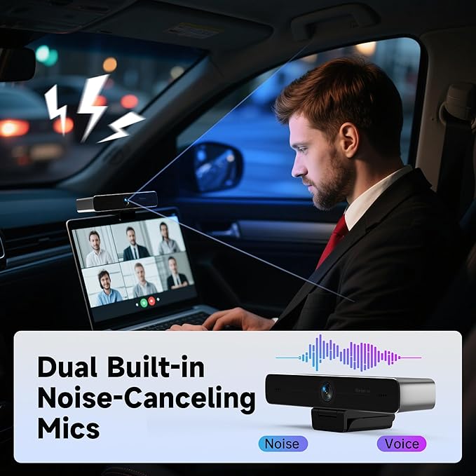 HORION 4K Webcam with Microphone, Auto Framing Camera for PC, 10X EPTZ Zoom, Plug & Play USB 3.0,Video with Dual AI Noise-Canceling Mic, for Video Conference, Streaming, PC/Mac/Linux, HC-5M-DeskLoop Office