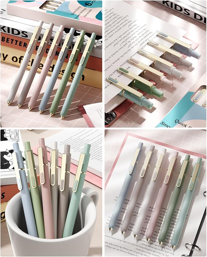 SUNEE Gel Pens, 6 Pack 0.5mm Pens Fine Point Smooth Writing Pens with Quick-Dry Black Ink, Cute Aesthetic School Office Note-Taking Pens for Journaling - Morandi-DeskLoop Office