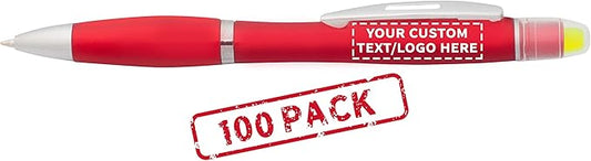 DISCOUNT PROMOS 100 Marathon Gel Highlighter Pens Pack - Customizable Text, Logo - Twist Mechanism, Ballpoint - Red-DeskLoop Office
