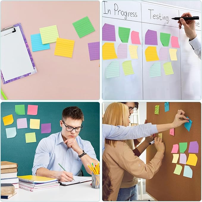 Seajan 240 Pads 3 x 3 Inch Sticky Notes Notepads Multi Bright Colors Self Sticky Pads for Students Teachers School Office Supply Desk Accessory 15 Colors, 50 Sheets Each(Neon,Line)-DeskLoop Office