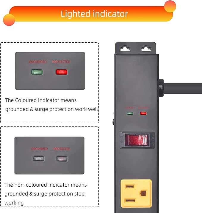 10 Outlet Long Power Strip Surge Protector, Heavy Duty Industrial Metal Power Strip 6 Feet, Wall Mountable, for Work Bench, Shop, Garage, Black (1000 Joules)-DeskLoop Office