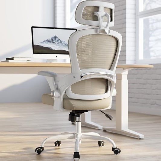 TRALT Office Chair - Ergonomic Office Chair with Back Support, Computer Chair - Home Office Desk Chairs, 330lbs Wide Seat Big and Tall Office Chairs with Headrest, Comfy Desk Chairs (Beige)-DeskLoop Office