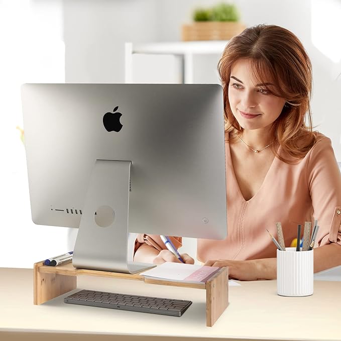 KINLINK Solid Wood Monitor Stand Riser, Monitor Riser with 2 Adjustable Height, 15.8 inch Computer Riser for Computer, iMac, PC, Printer, Computer Monitor Stand for Home & Office, Natural-DeskLoop Office
