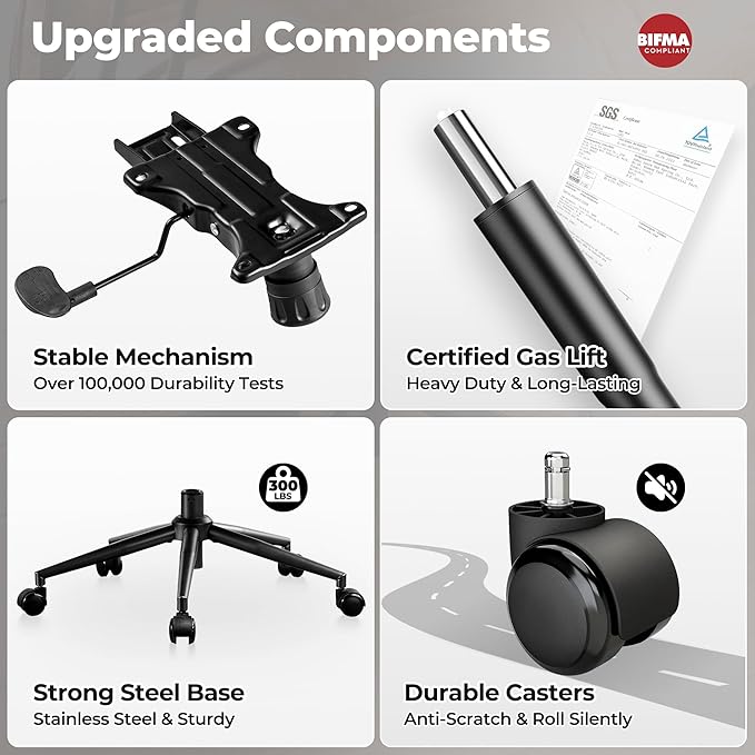 ovios Home Office Chair, Mid-Century Modern Faux PU Leather Chairs with Lumbar Support Comfy Thick Cushion, High Back Ergonomic Swivel Rolling Executive Armchair (Black, PU Leather)-DeskLoop Office