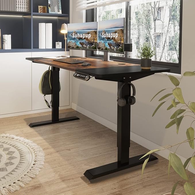 Electric Height Adjustable Standing Desk, 63 x 30inches Height Adjustable Computer Desk Sit Stand Desk Home Office Desks with Splice Board-DeskLoop Office