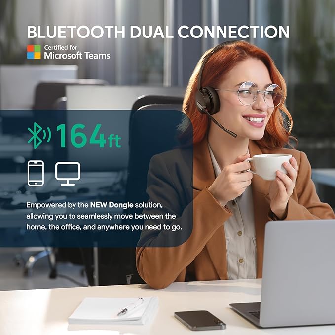 Yealink BH70 UC Wireless Bluetooth Headset with Microphone for Work, up to 35h Talking Battery, Teams UC Compatible Headsets for Computer Mobile, 147g Lightweight Headphone for Open Office 50m Range-DeskLoop Office