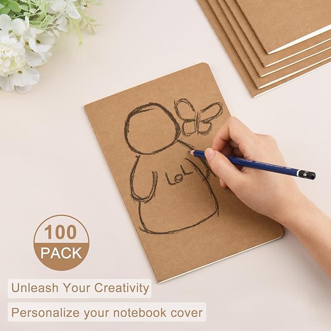 ZCZN 100 Pack A5 Kraft Notebooks Bulk, 8.15x5.5 Inches Lined Paper Journaling Notebooks, Notebooks for Work, Composition Notebooks for School, Journal Notebooks for Office, 60 Pages-DeskLoop Office