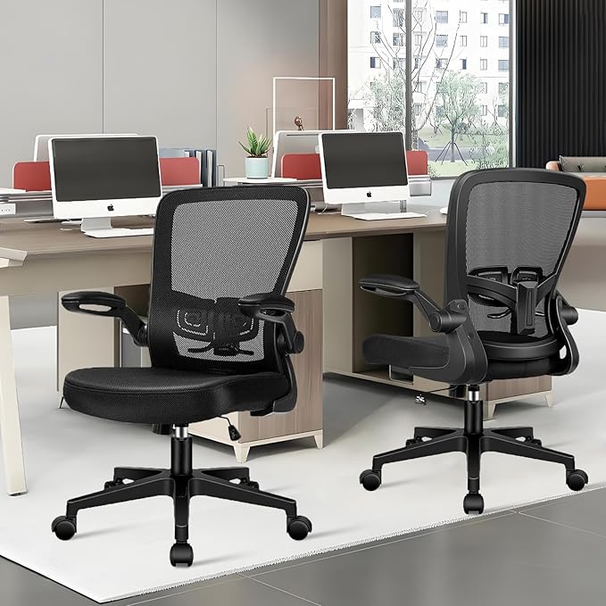 Desk Chairs with Wheels, Ergonomic Mesh Office Chair Adjustable Height and Swivel Lumbar Support Home Office Chair with Flip Up Armrests (1PK)-DeskLoop Office