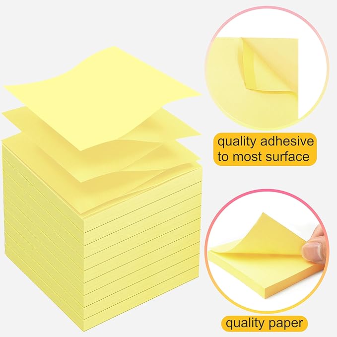 48 Pack 3840 Sheets Pop Up Sticky Notes 3X3 in Bright Color Self Sticky Note Pads Colorful Post Stickies for Office Home School Meeting, 80 Sheets/pad, Yellow-DeskLoop Office