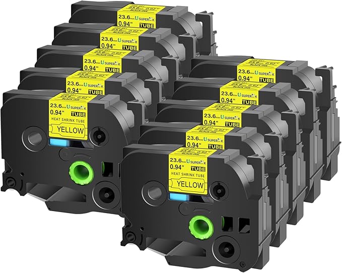 10 Pack Compatible for Brother P-Touch HSe-651 HSe651 HS-651 HS651 Black on Yellow 23.6mm 0.92'' Heat Shrink Tubing Label Tape for Wire Cable use in PT-P900 D800W P710BT P700 Label Printer-DeskLoop Office