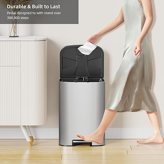 KUK 5.3 Gallon Kitchen Trash Can with Lid, Heavy Duty Hands-Free Stainless Steel Commercial Step Trash Bin with Removable Inner Bucket, Pedal Rubbish Bin for Home Office and Kitchen, 20L/5.3Gal-DeskLoop Office