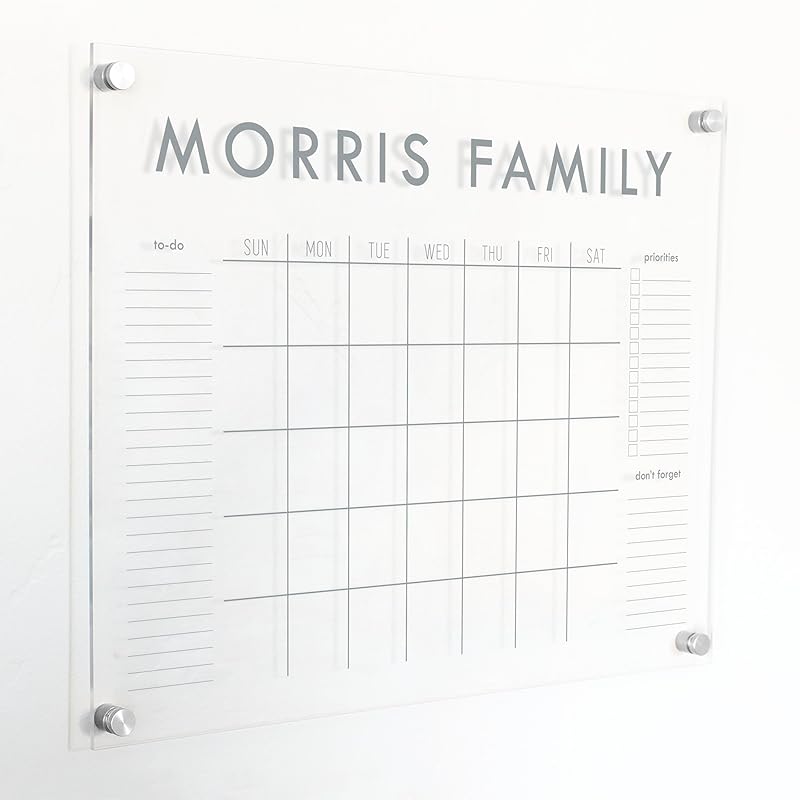 Personalized Clear Acrylic Calendar for Wall, Calendar Whiteboard for Wall, Dry Erase Wall Calendar, Wall Calendar Organizer System for Home (Block, Grey, 23"W x18.5"H)-DeskLoop Office