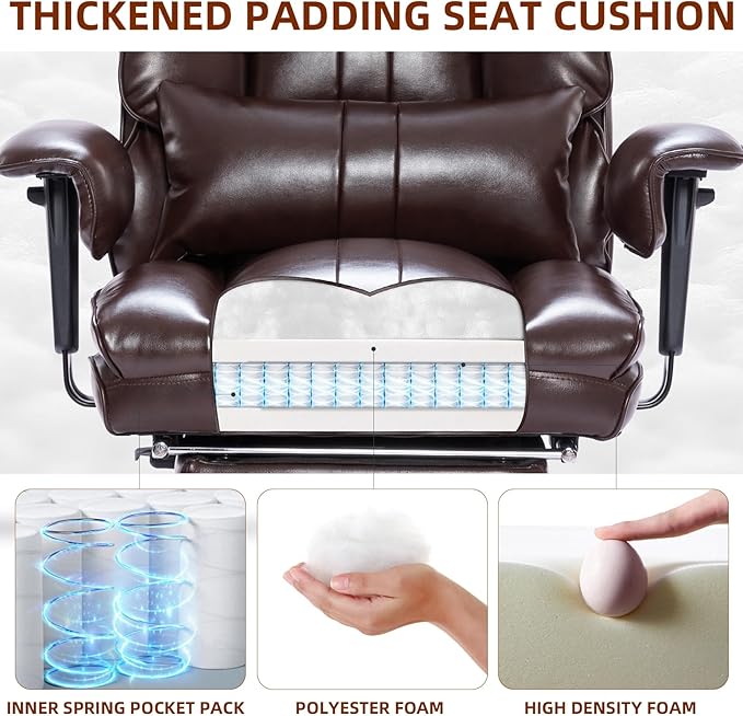 Big and Tall Office Chair 500lbs Wide Seat Executive Office Desk Chair High-Back Office Task Chair with Foot Rest, Ergonomic Lumbar Support Computer Office Chairs for Heavy People(Brown)-DeskLoop Office