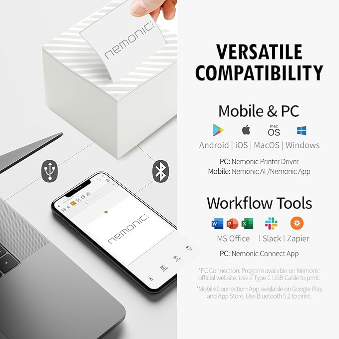 Nemonic AI | Label Printer | Sticky Note | Compatible with CHATGPT | Inkless Bluetooth Thermal Label Printer for Small Business | Portable Wireless-DeskLoop Office