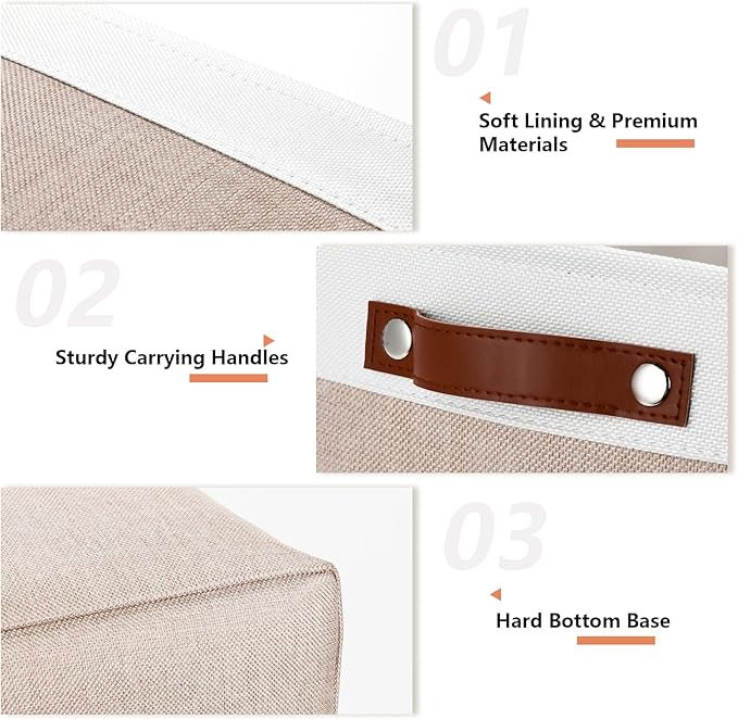 DULLEMELO Fabric Storage Bins, Lining Fabric Baskets For Gifts, Large Storage Baskets for Toys Books Clothes Storage, Foldable Storage Basket for Office Home Shelves Closets Organizing(White&Khaki)-DeskLoop Office