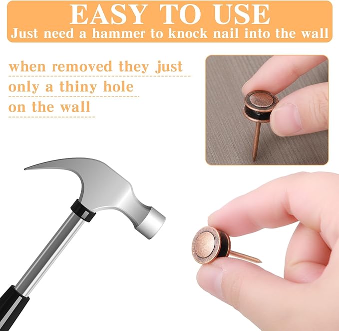 Ferraycle 40 Piece Double Headed Picture Hangers Nails 4 Size Long Thumb Tacks for Wall Hanging Decorative Nails Push Pins Picture Hooks for Drywall Photo Decor, 10/20/ 30/ 50lb(Red Antique)-DeskLoop Office