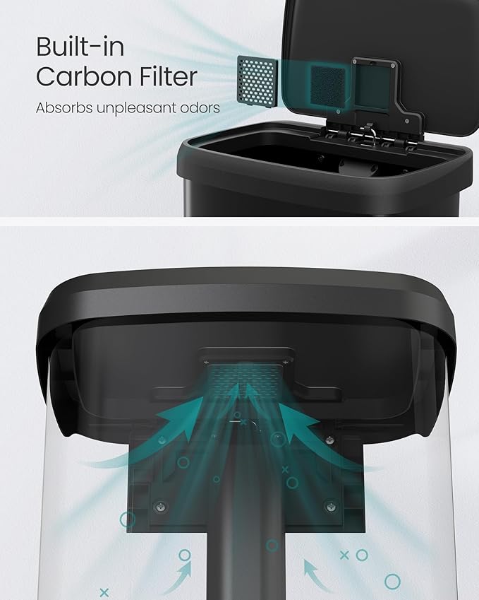 SONGMICS Kitchen Trash Can, 21 Gallon (80 L) Stainless Steel Garbage Can, with Stay-Open Lid and Step-on Pedal, Soft Closure, Tall, Large and Space-Saving, Black ULTB534B01-DeskLoop Office