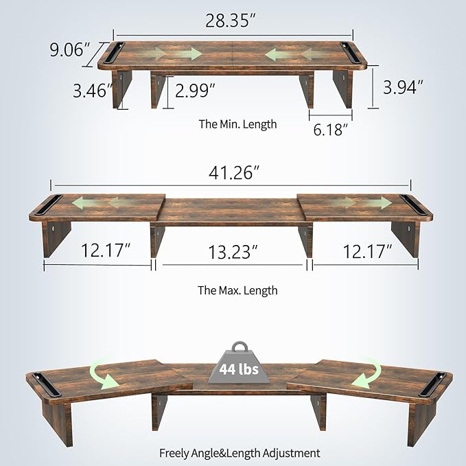 Zimilar Dual Monitor Stand Riser, Monitor Stand with Adjustable Length and Angle, Wood Monitor stand for desk, Monitor Riser for 2 monitors with Storage Space(Rust Brown Large)-DeskLoop Office