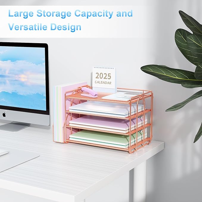 Spacrea Desk Organizers and Accessories, Paper Organizer for Desk with File Organizer, Desk Accessories & Workspace Organizers for Office Supplies (Rose Gold)-DeskLoop Office