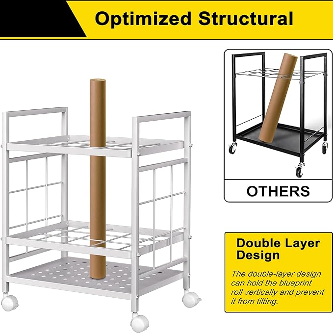 Blueprint Storage Rack, Blueprint Holder with Wheels, Used for Storing Blueprint/Carpet/Map/Poster/Architectural Construction Plan, 20 Slots, 2 Brakes, Silent wheel for Home, Office, School(Black)-DeskLoop Office